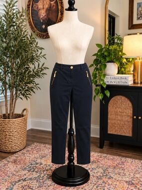 Michael Kors Navy Blue Gold Zip Pocket Ankle Pants Size 12